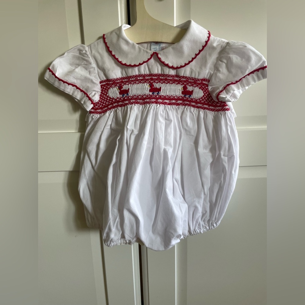 Friki handmade embroidered white and red baby romper with red ducks